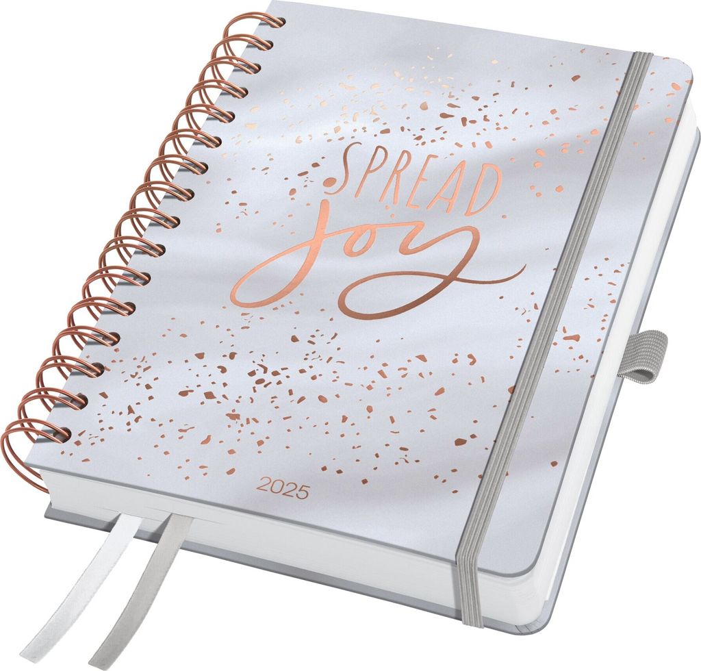 SIGEL J5605 Spiral-Kalender Jolie 2025 - Glittery Joy - 120 g/m² - ca. A5 - grau - Hardcover - 2 Seiten = 1 Woche - 240 S. -
