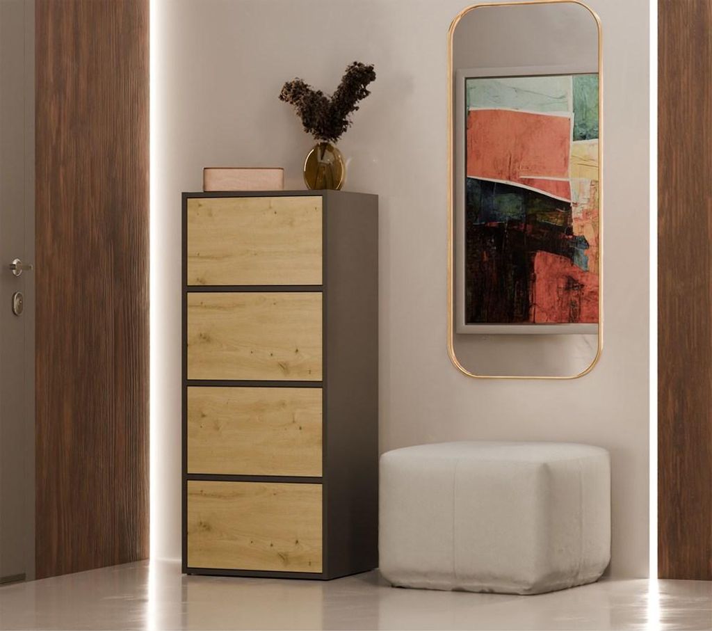 Commode étroite à portes ATALLA - anthracite / chêne Image du produit 