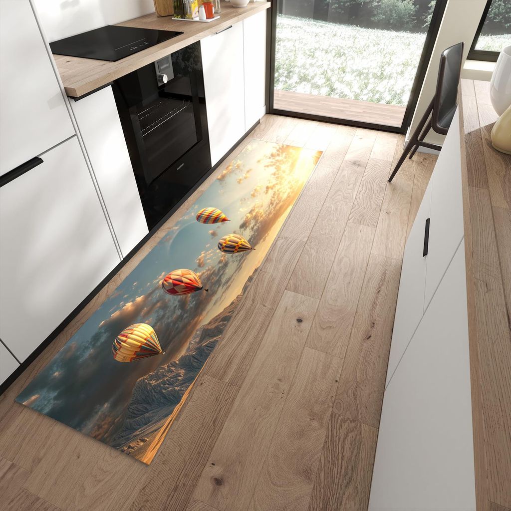 Küchenteppich 60x240cm rutschfest & abwischbar PVC Läufer - Landschaft mit Ballons