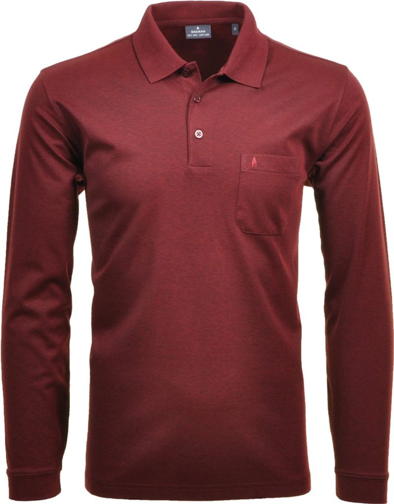 RAGMAN Herren Poloshirt Langarm Polokragen Regular Baumwollmix Rot 5XL