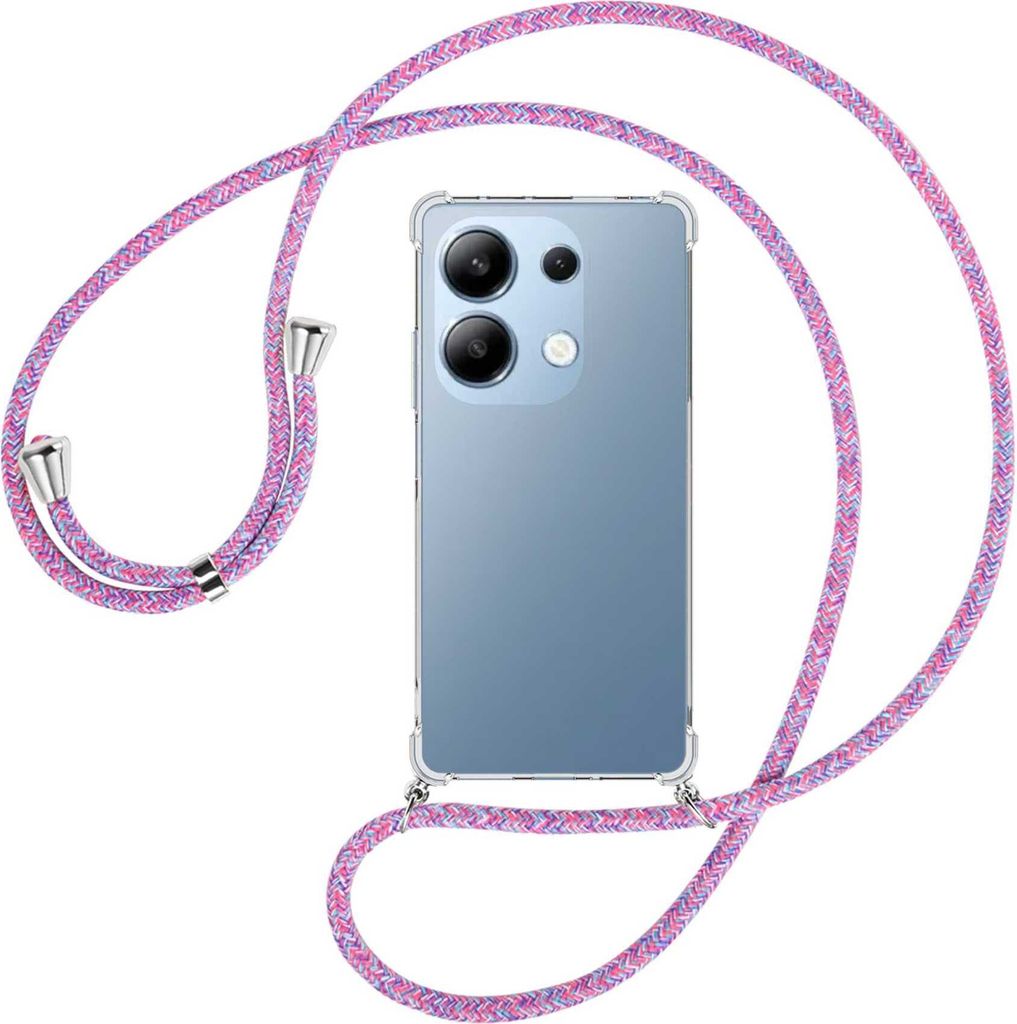 Handykette Backcover-Schutzhülle mit Band (Metall silberfarben) für Xiaomi Redmi Note 13 Pro 4G - lila/rosa/blau