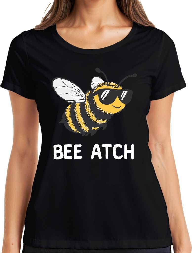 BEE ATCH coole Biene mit Sonnenbrille lustig Humor Geschenk Retro Damen T-Shirt, Schwarz, S