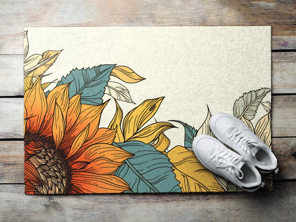 Fußmatte Aussen - Schuhmatte Haustür- Schmutzfangmatte Türvorleger - Outdoor Teppich Schmutzfänger - 60x40 cm - Sonnenblumenflora