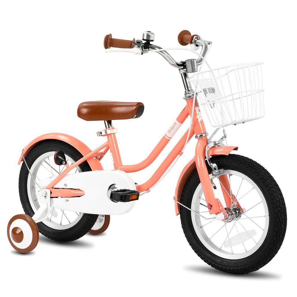 STITCH 16 Zoll Kinderfahrrad mit Korb, Schutzblechen, vollständigem Kettenkasten & Stützrädern,Geeignet für Anfänger, Kindergeschenk, Rosa