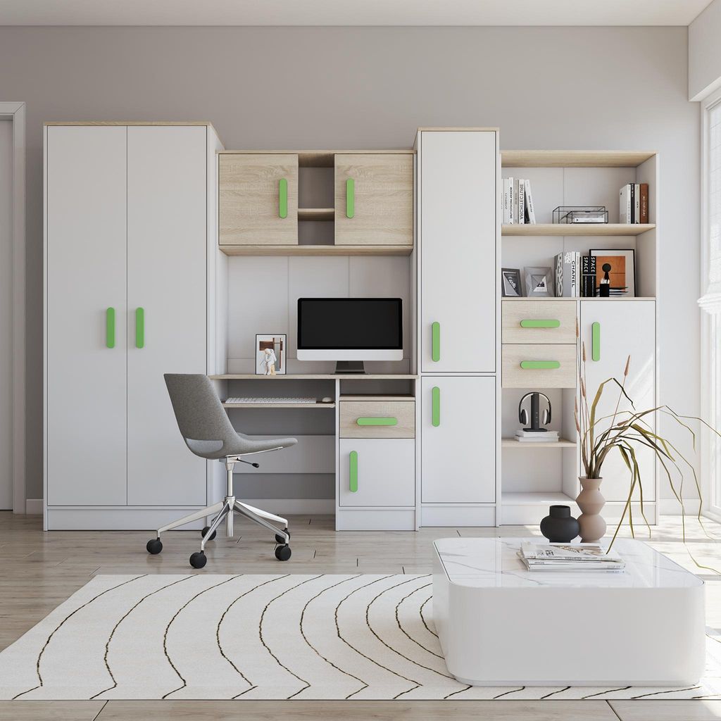 Jugendzimmer Wohnwand Kinderzimmer 300 cm Weiß/Sonoma mit Produktbild 