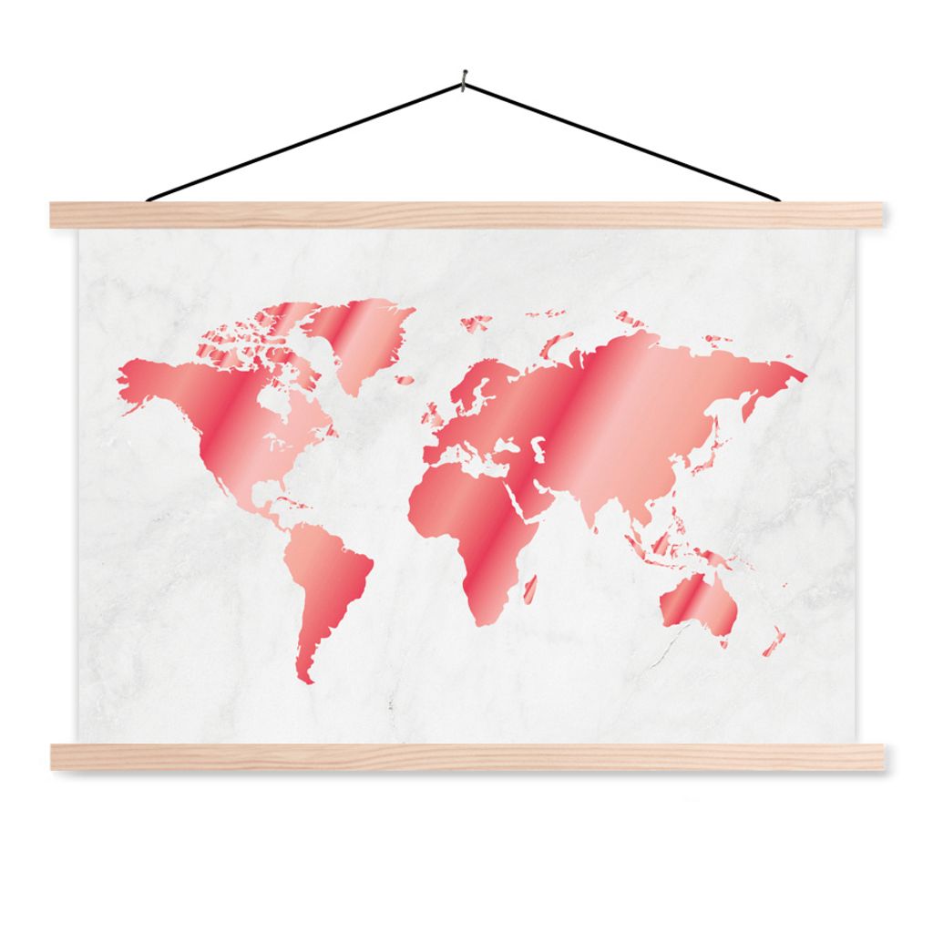 MuchoWow Textilposter Weltkarte - Rosa - Marmor 60x40 cm mit holzfarbenen Rahmen - Bilder