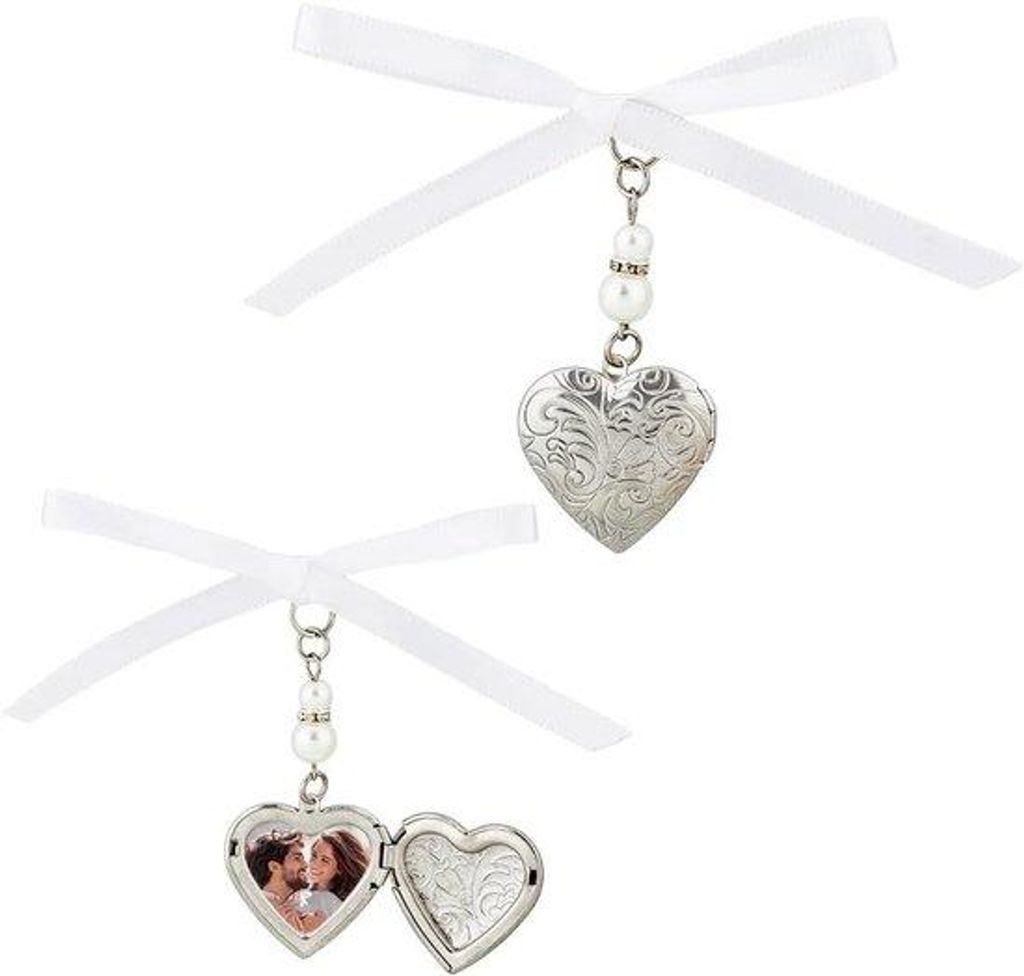 Hochzeitscharm Anhänger mit Perlen und Satinband - Acryl Schmuck