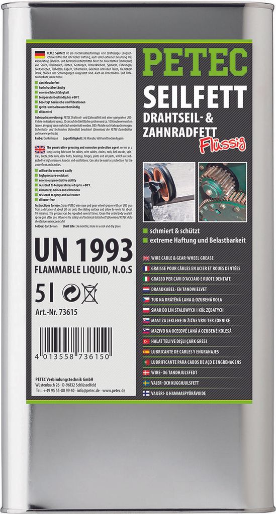 Petec Seilfett Drahtseilfett Zahnradfett Kanister 5L 73615 Produktbild 