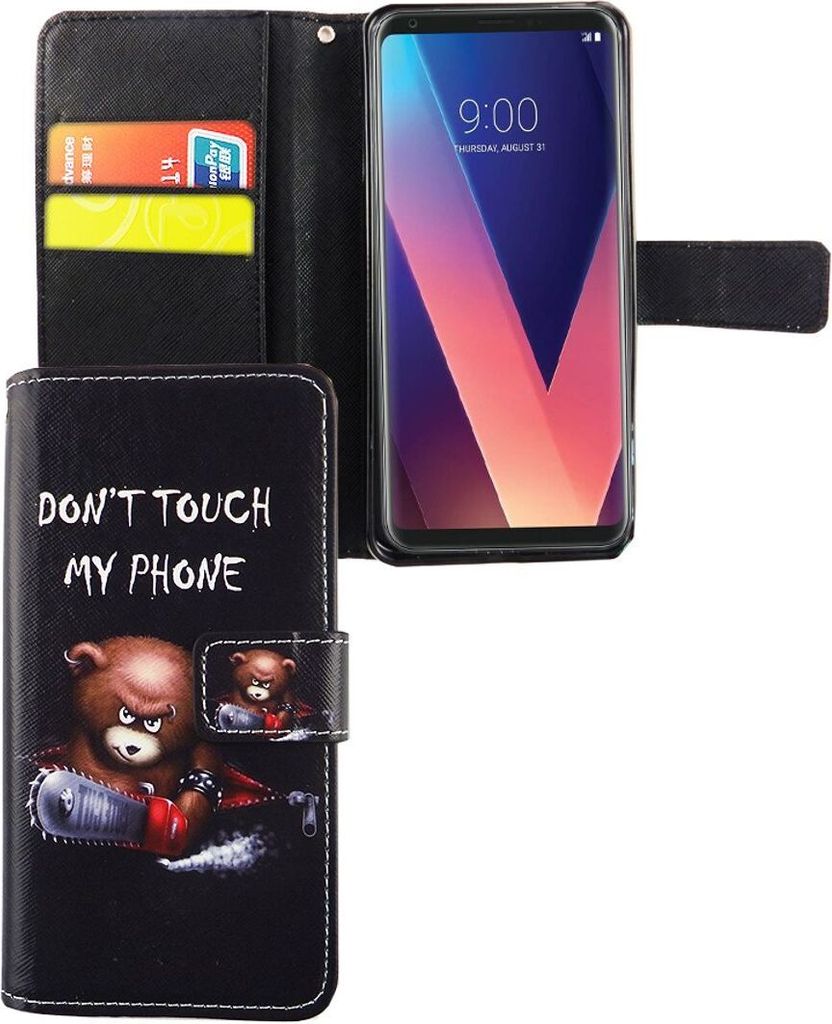 Handyhülle Tasche für Handy LG V30 Schriftzug Bär mit Kettensäge