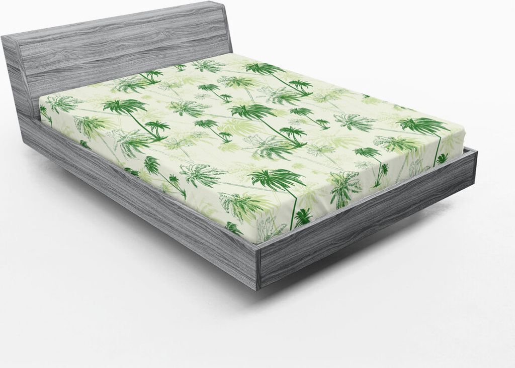 ABAKUHAUS Hawaii Spannbetttuch, Skizzieren Sie Palme-Nordpazifik-Laub-abstraktes einfarbiges Design, 90 x 190 cm, Forest Green Hellgrün