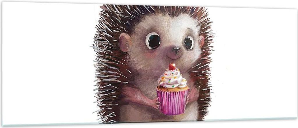 Bilder auf glas - Einteilig - Igel Cupcake Kinder - 140x50cm - Glasbilder - Wandbilder - Bilder - zum Aufhängen bereit - Wanddekoration aus Glas -...