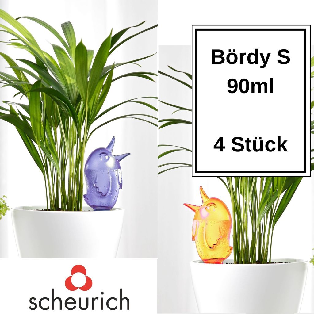Scheurich Wasserspender Bördy S | 4er Set Lila/Orange | 90 ml Füllmenge | Bewässerungskugel klein mit Ton Fuß | Wasserspender Pflanzen und Blum...