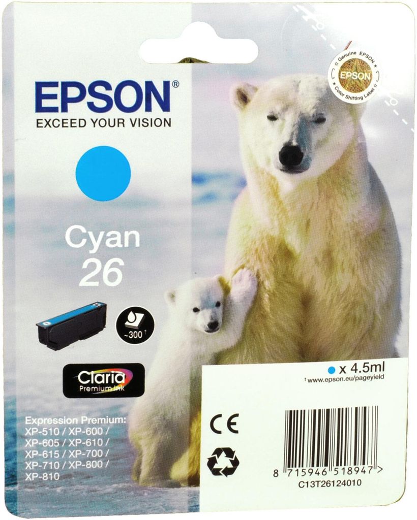 Epson Polar bear 26 Eisbär Claria Premium Single Cyan Produktbild 