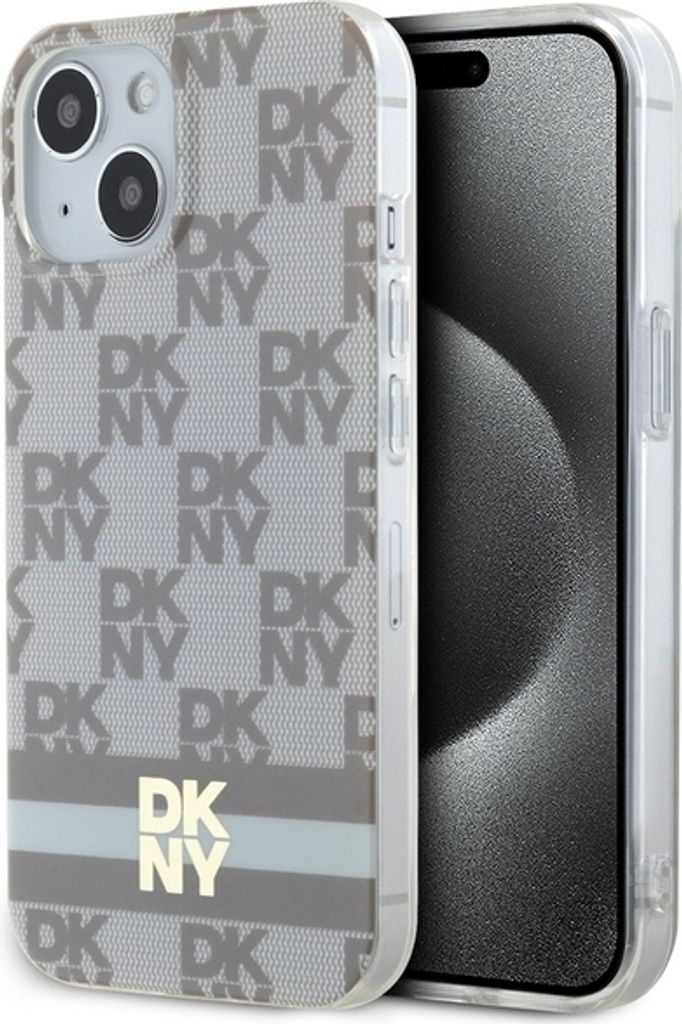 DKNY DKHMP15SHCPTSE iPhone 15 / 14 / 13 6.1" beige hardcase IML Checkered Mono Pattern & Printed Stripes MagSafe Schutzhülle