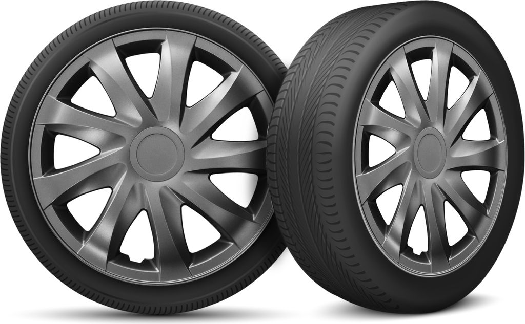 Auto Radkappen Radzierblenden 4er Set passend für alle Stahlfelgen - einstellbarer Sicherungsring - 14 Zoll - Graphit