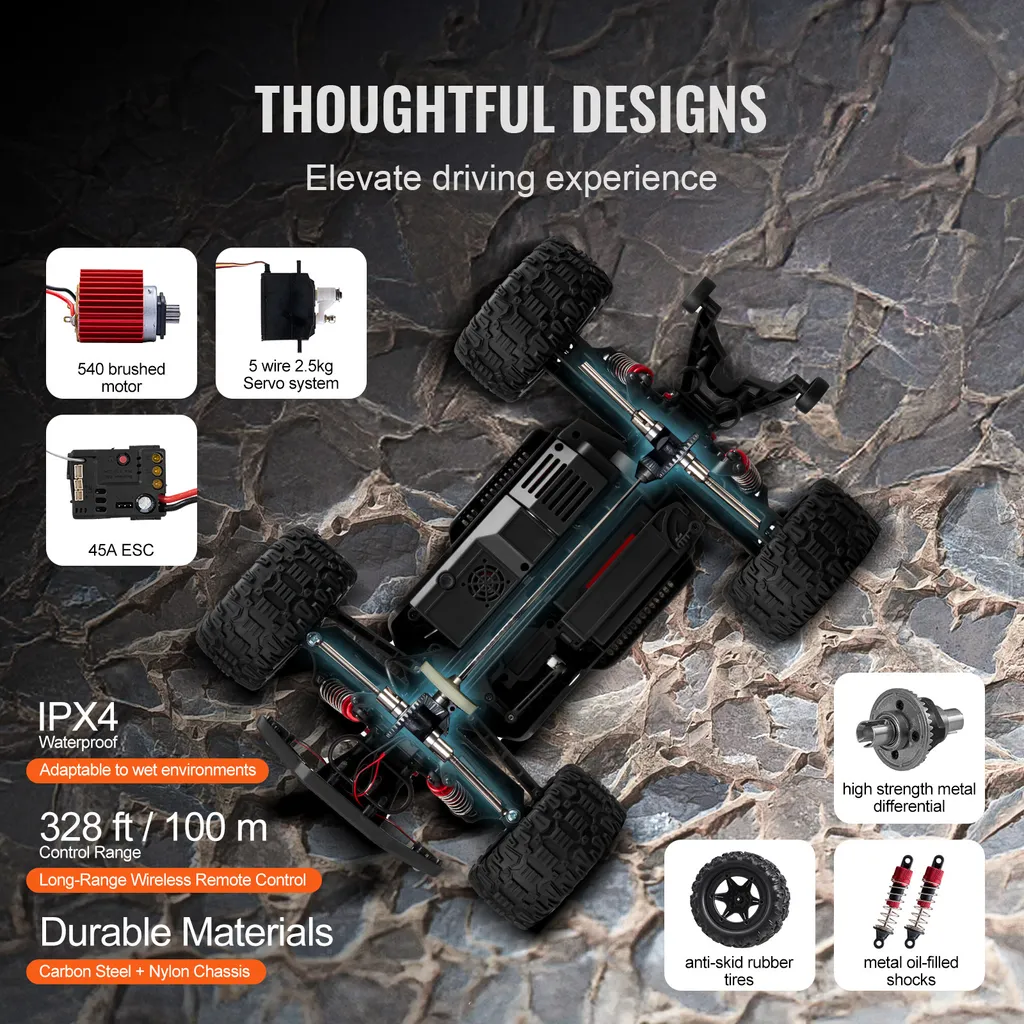 VEVOR Voiture Télécommandée 1:10 RC All Terrain 4WD 38km/h avec Wheelie