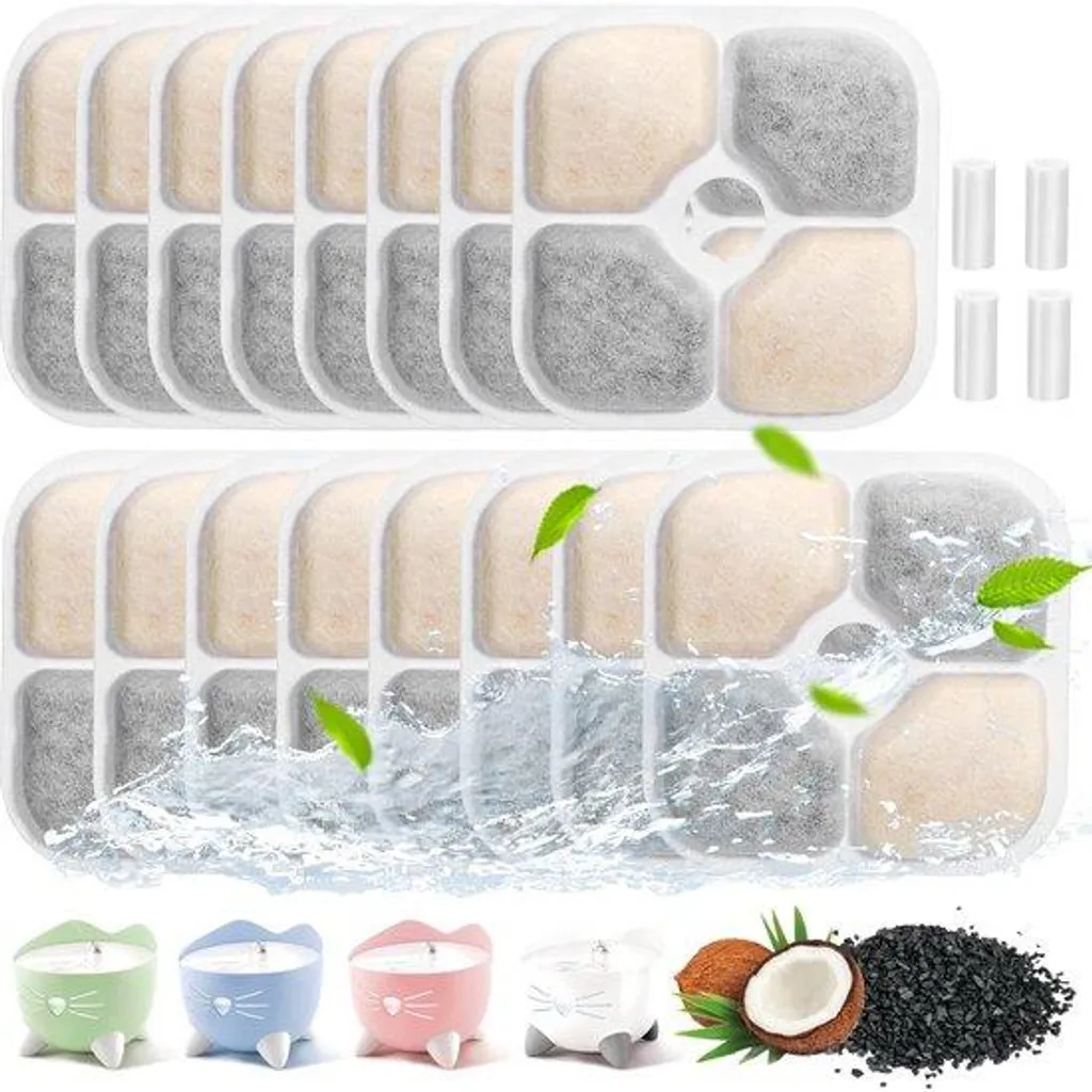 Recharges Filtre Fontaine à Eau Chat pour Catit et Pixi - Pack de 16 Pcs