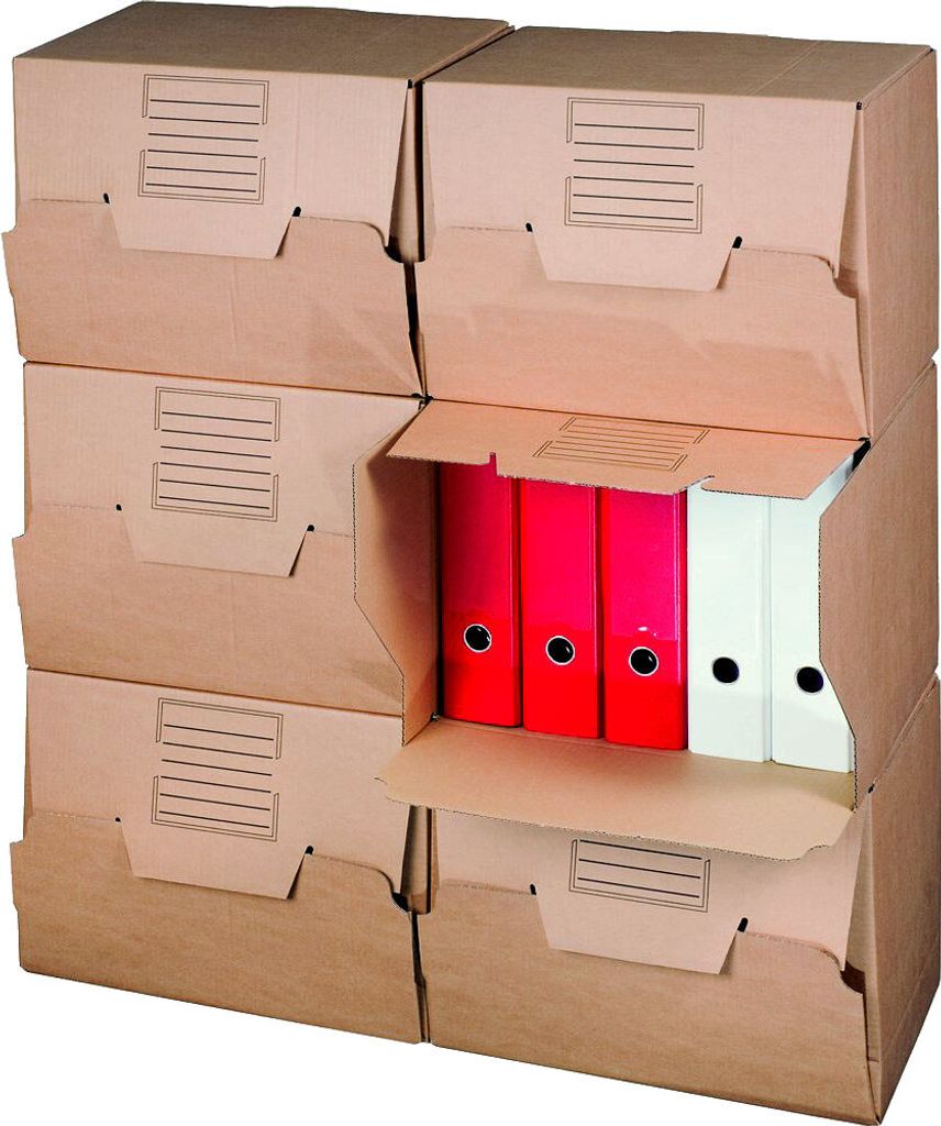 10x Archivregal für Ordner mit Frontklappe Basic, braun
