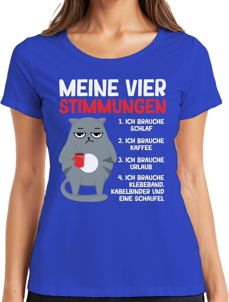 Lustige Katze Ich brauche Schlaf Kaffee Urlaub Geschenk Büro Damen T-Shirt, Blau, 3XL