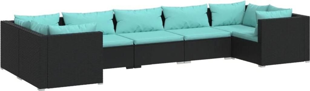 vidaXL 7-tlg. Garten-Lounge-Set mit Kissen Poly Rattan Schwarz