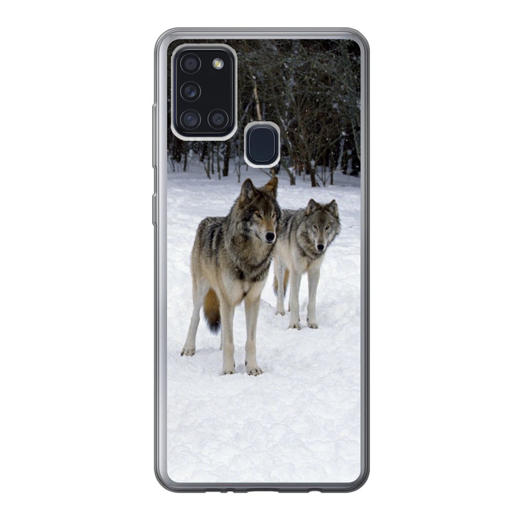 MuchoWow Handyhülle Schutzhülle Hülle für Samsung Galaxy A21s Wolf - Schnee - Kanada Silikon Softcase Handy Hülle - Hartschale