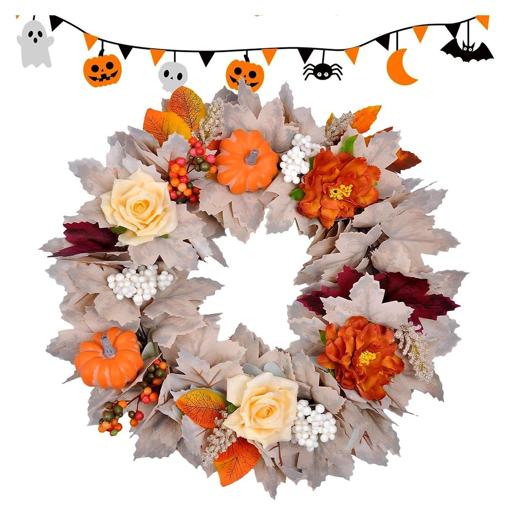 Halloween Türdeko | 45 cm Kürbis Dekoration - Saisonale Deko für Wohnung, Büro, Wohnzimmer, Schule, Party, Thanksgiving