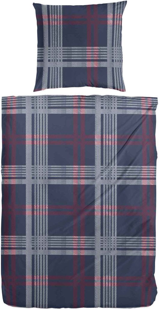 Primera Edelflanell Bettwäsche Hahn Karo Dunkelblau 100% Baumwolle Reißverschluss Bettbezug Kissenbezug Bettgarnitur Bettzeug 135x200 cm