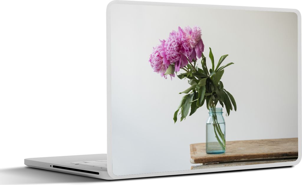 MuchoWow Laptop Aufkleber Sticker Cover Rosa Pfingstrosen in einer blauen Vase 32.5x23.5 cm - Sticker für Laptop - Selbstklebend