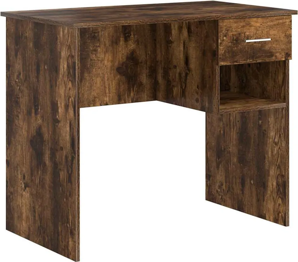 Scrivania PC 90cm Rovere Affumicato | Postazione Lavoro Compatta