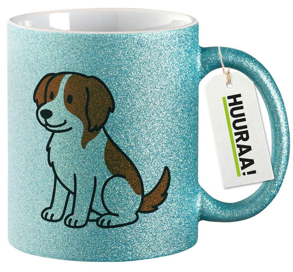 Huuraa Glitzertasse Kooikerhondje Comic Kooikie 330ml Blau Keramik Kaffeebecher Geschenkidee