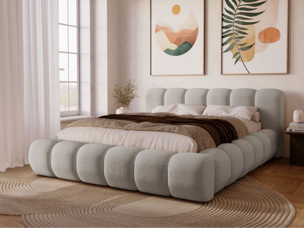 GrainGold Polsterbett Doria 120x200 - Bett 120x200, Polsterbett mit Bettkasten und Lattenrost - Hellgrau (Komodo 7383)