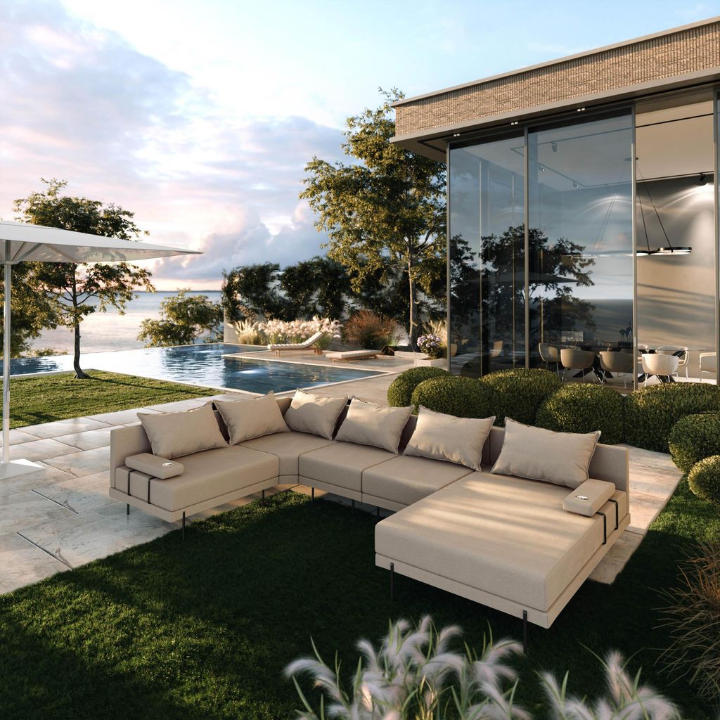 TRADA Gartenecksofa Bahama XL Beige Links 370x175 cm Gartenmöbel set Wasserabweisend Stoff