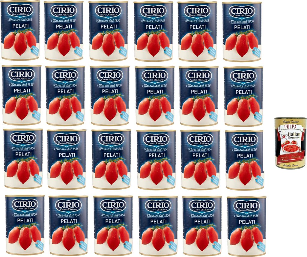 Cirio Pelati, Geschälte Tomaten, tomato sauce aus Italien Dosen, 100%, 100% Italienisch, 24x 400g + Italian Gourmet polpa 400g