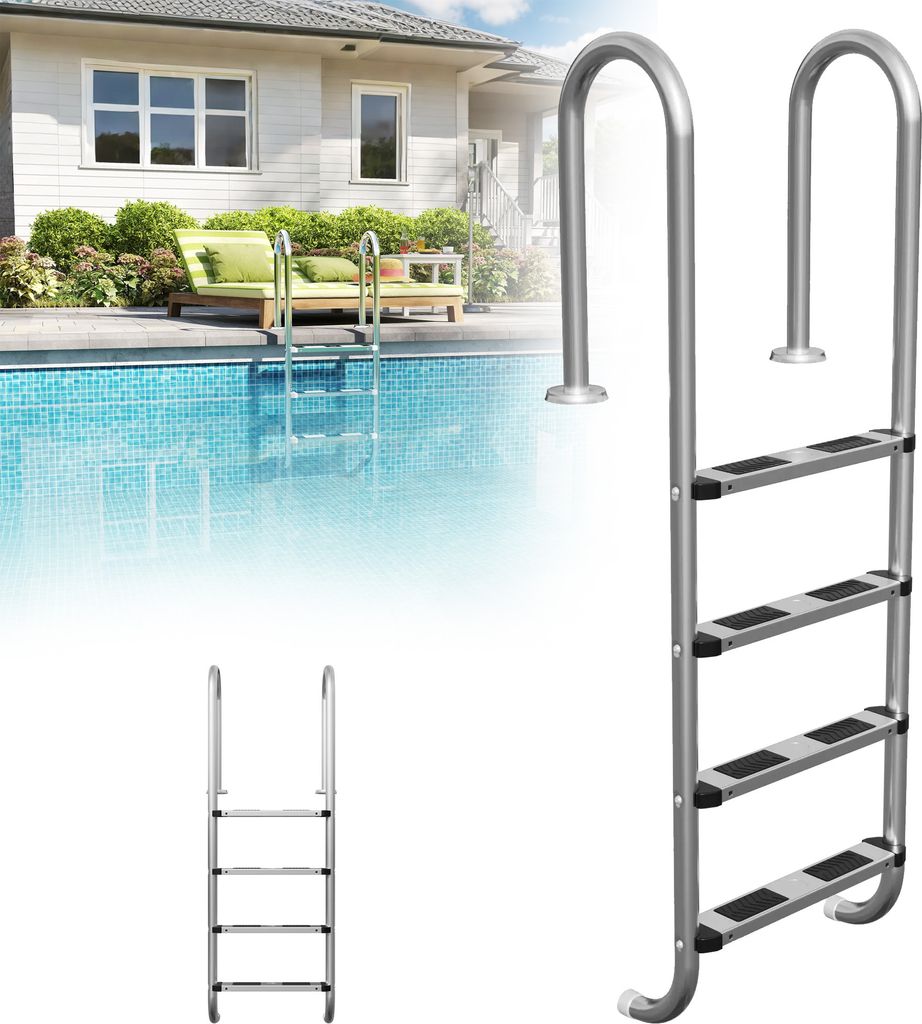 LZQ nerezový bazénový žebřík 4 stupně, 157 cm stříbrný, Obrázek produktu