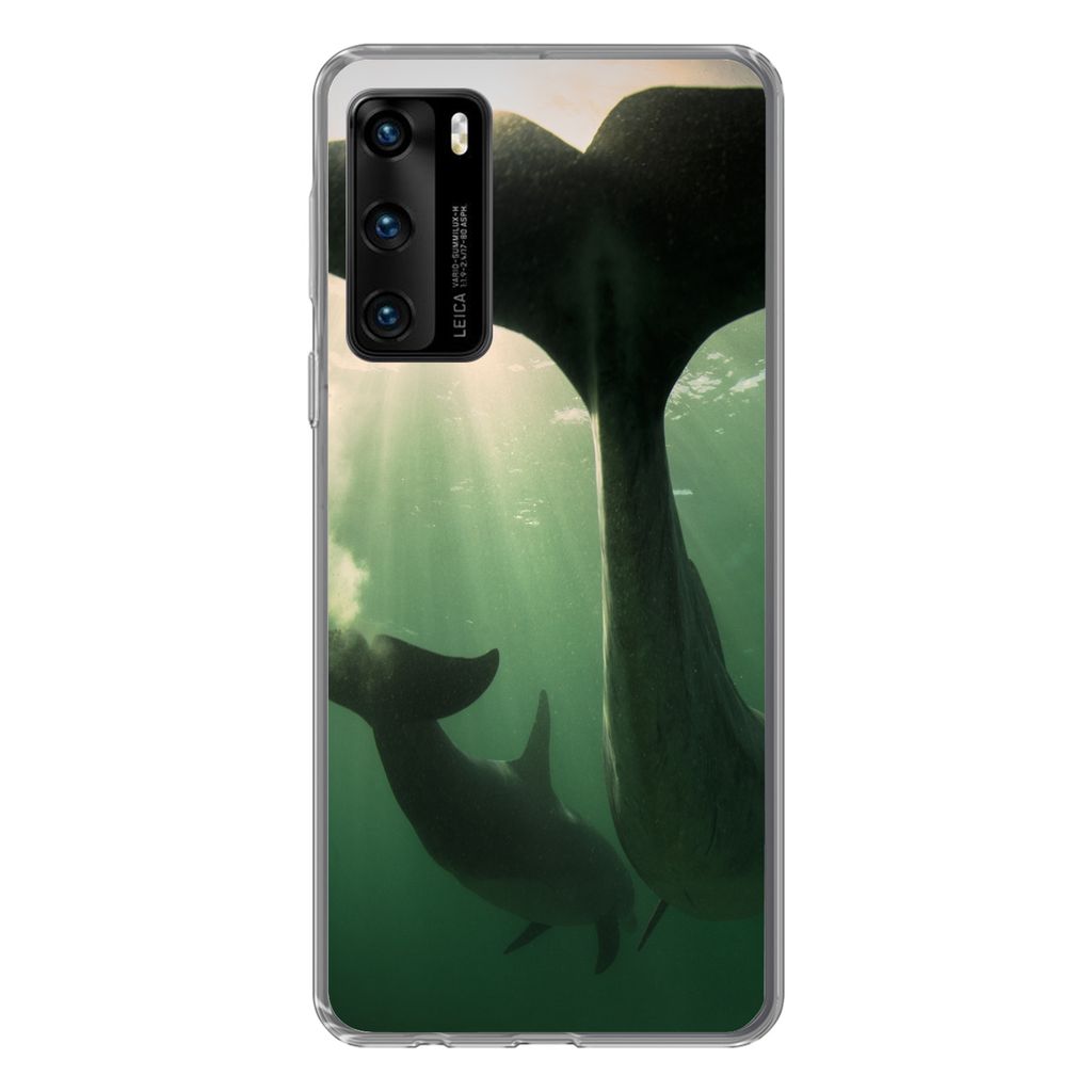 MuchoWow Handyhülle Schutzhülle Hülle für Huawei P40 Delfin - Wasser - Blau Silikon Softcase Handy Hülle - Handytasche