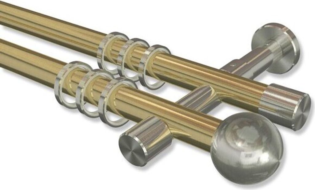 Interdeco Gardinenstange, Vorhangstange Messing-Optik / Edelstahl-Optik Modell Prestige Luino, 20 mm Ø 2-läufig, 220 cm