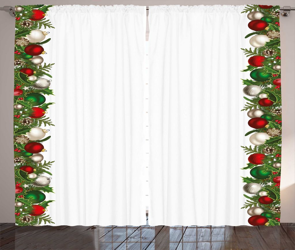 ABAKUHAUS Weihnachten Rustikaler Vorhang, Kiefer Spikes Beeren, Wohnzimmer Universalband Gardinen mit Schlaufen und Haken, 280 x 225 cm, Dunkelgrü...