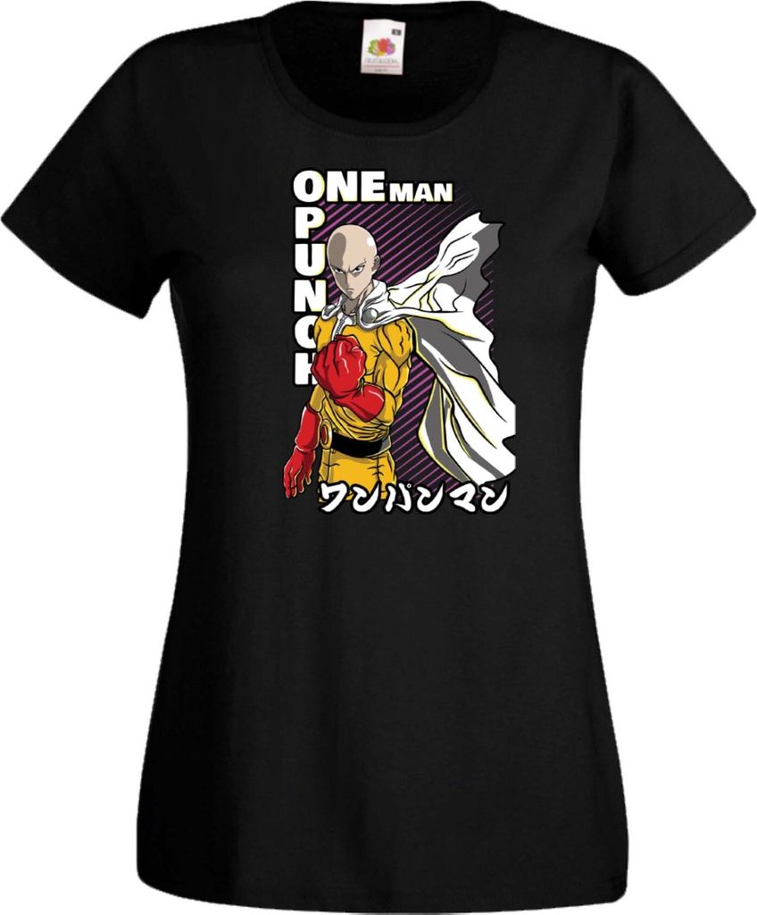 Damen T-Shirt One manga Punch Anime Man Saitama 01 Var-010 One manga Punch Anime Man Saitama, Lady XS / Schwarz