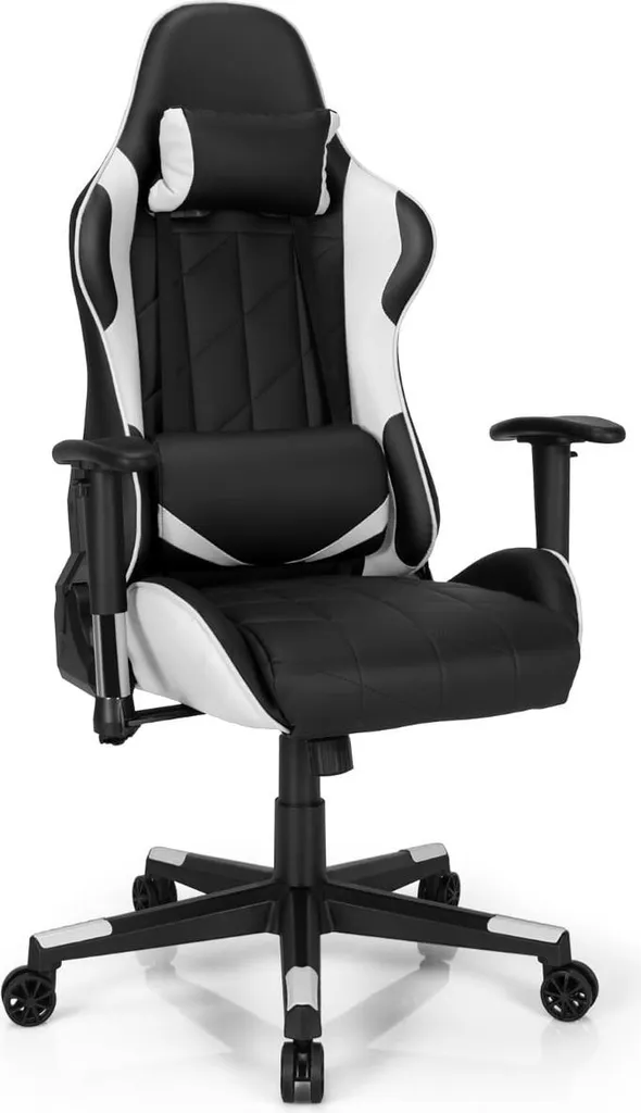 Chaise gaming blanche inclinable en cuir polyuréthane ergonomique