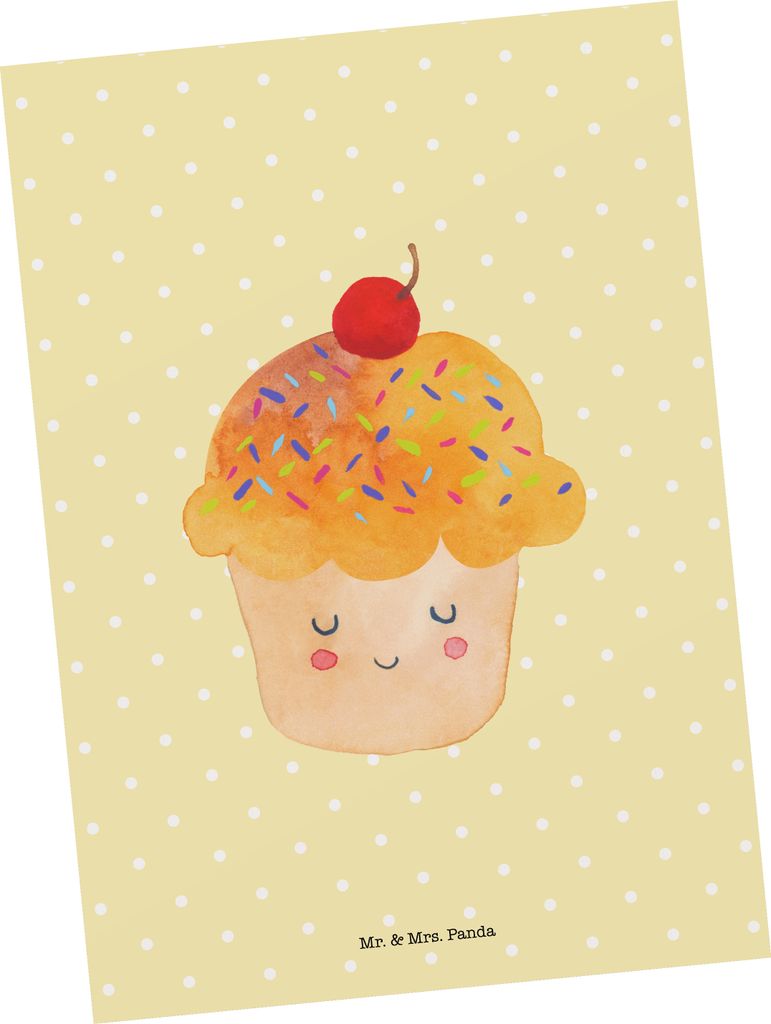 Mr. & Mrs. Panda Postkarte Cupcake - Gelb Pastell - Geschenk, Ansichtskarten, Grußkarte, Lustige Sprüche, Wunder, Ansichtskarte, Küche Spruch, K...