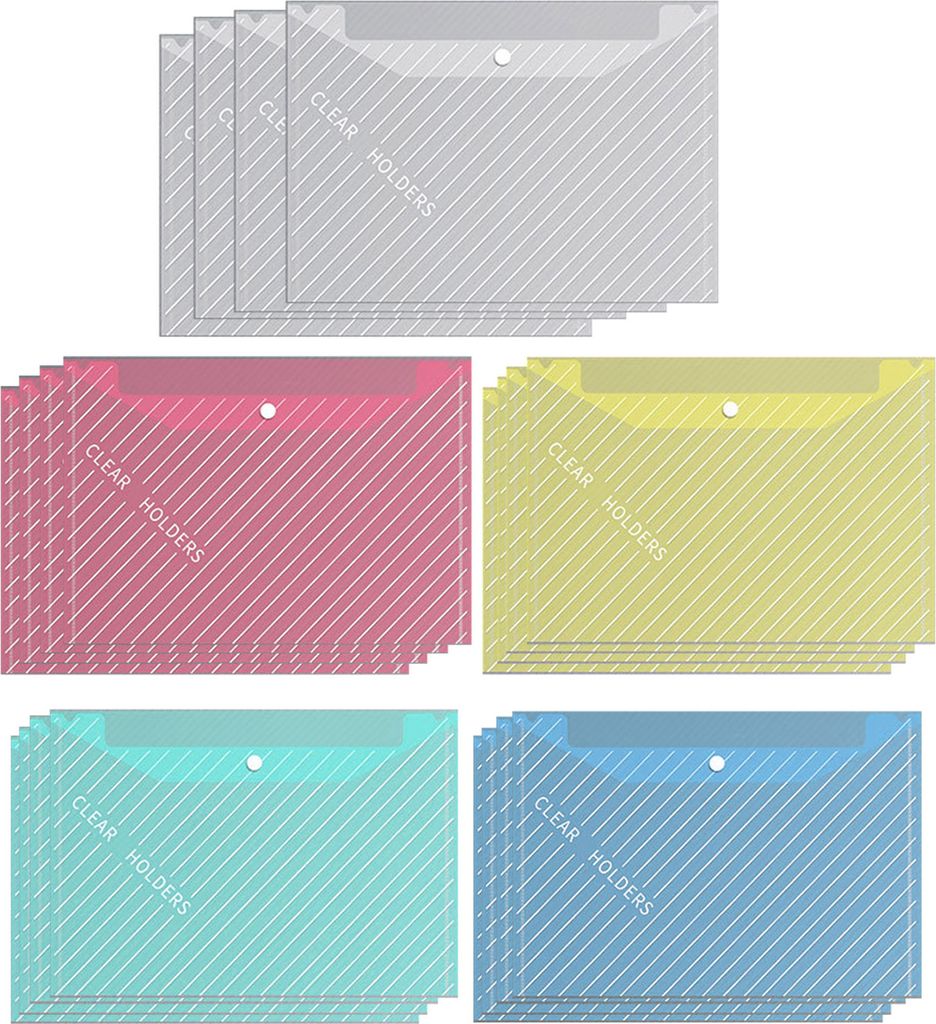 20-teilige Dokumententasche im A4-Format, Plastikfolie, wasserdichte Aktenordner, durchscheinender Druckknopf, leuchtende Farbe, kratzfeste Aktenor...
