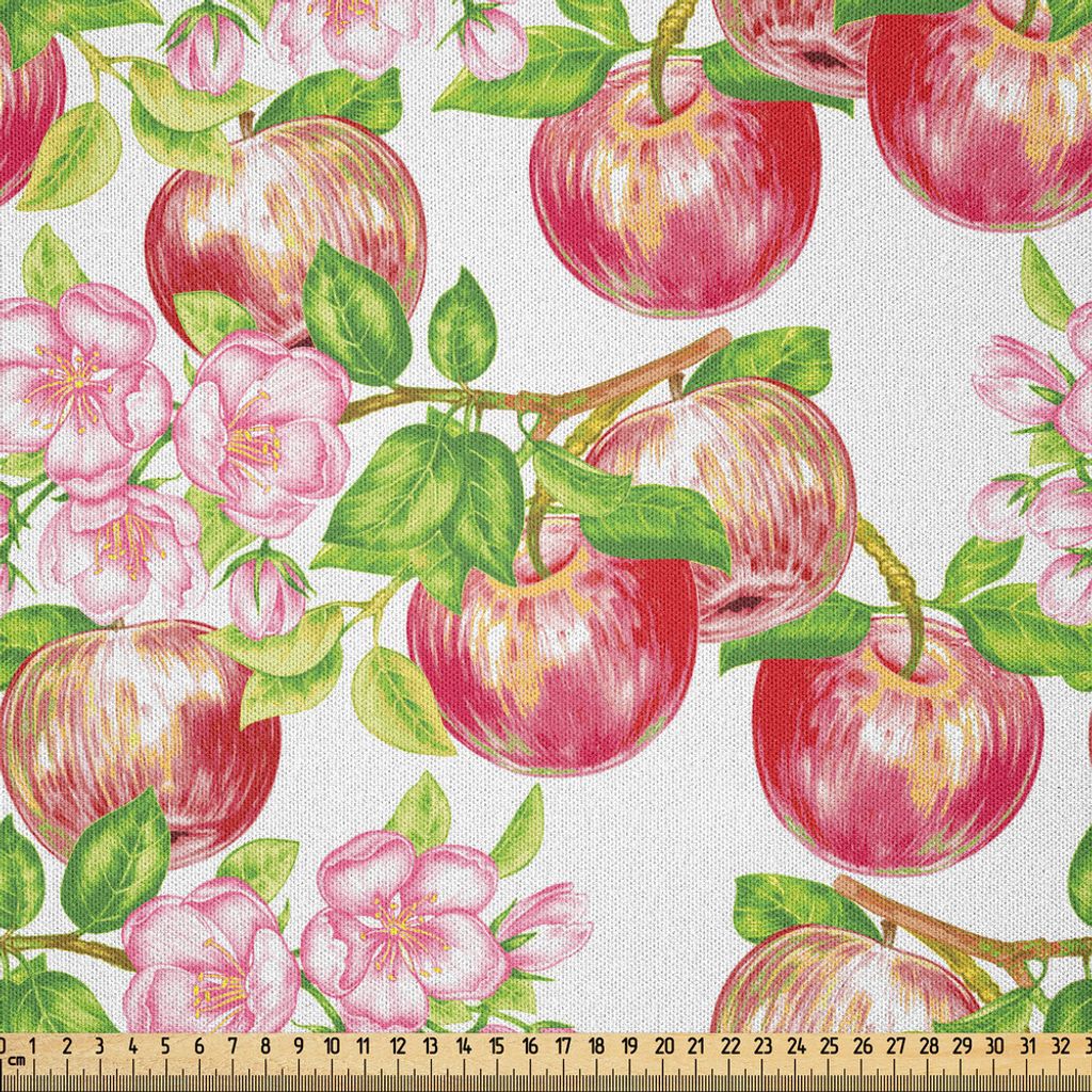 ABAKUHAUS viktorianisch Microfaser Stoff als Meterware , Apfelbaum In Der Sommerzeit Mit Blumen Natur Landschaftskulturgrafik Druck, 2 M (230 x 200...