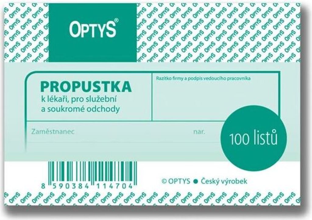 Tiskopis Propustka Optys, A7, 100 listů Produktbild 