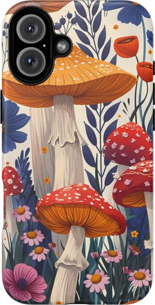 Bunte Pilze und Blumen – Handyhülle Kompatibel mit iPhone 16 Plus