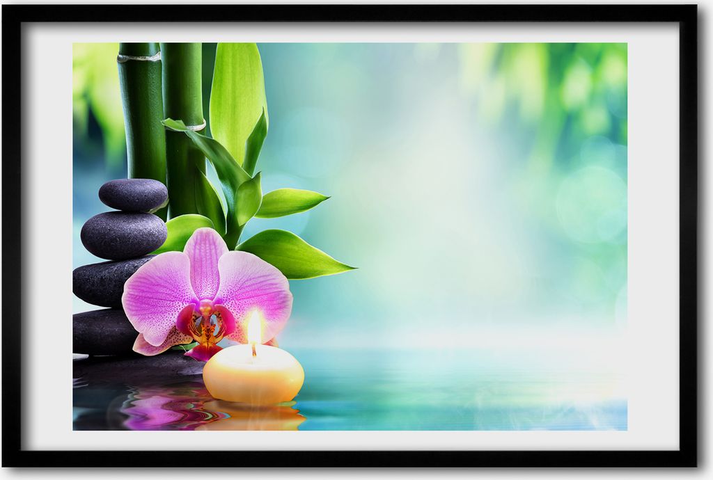 Bild 60x40 MDF-Rahmen, Wandkunst Bambus Orchidee
