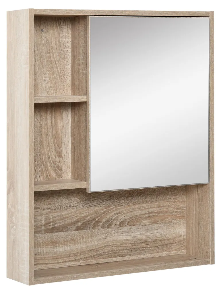 Miroir Armoire Salle de Bain Bois Chêne - Meuble de Rangement Gain de Place
