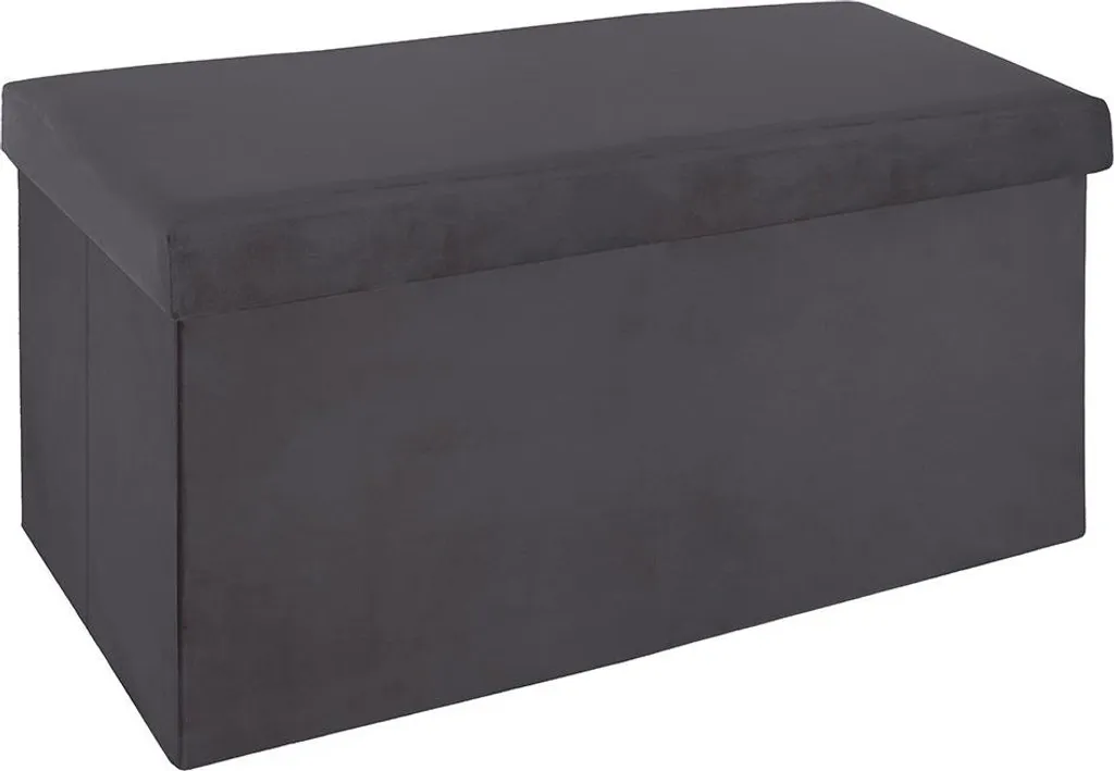 Pouf velours gris foncé Alizee avec boîte de rangement intégrée 38cm