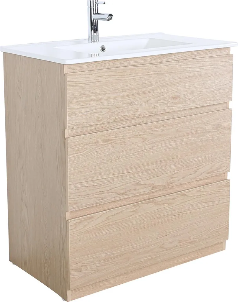 Meuble simple vasque SORRENTO 80cm avec plan vasque en céramique blanche