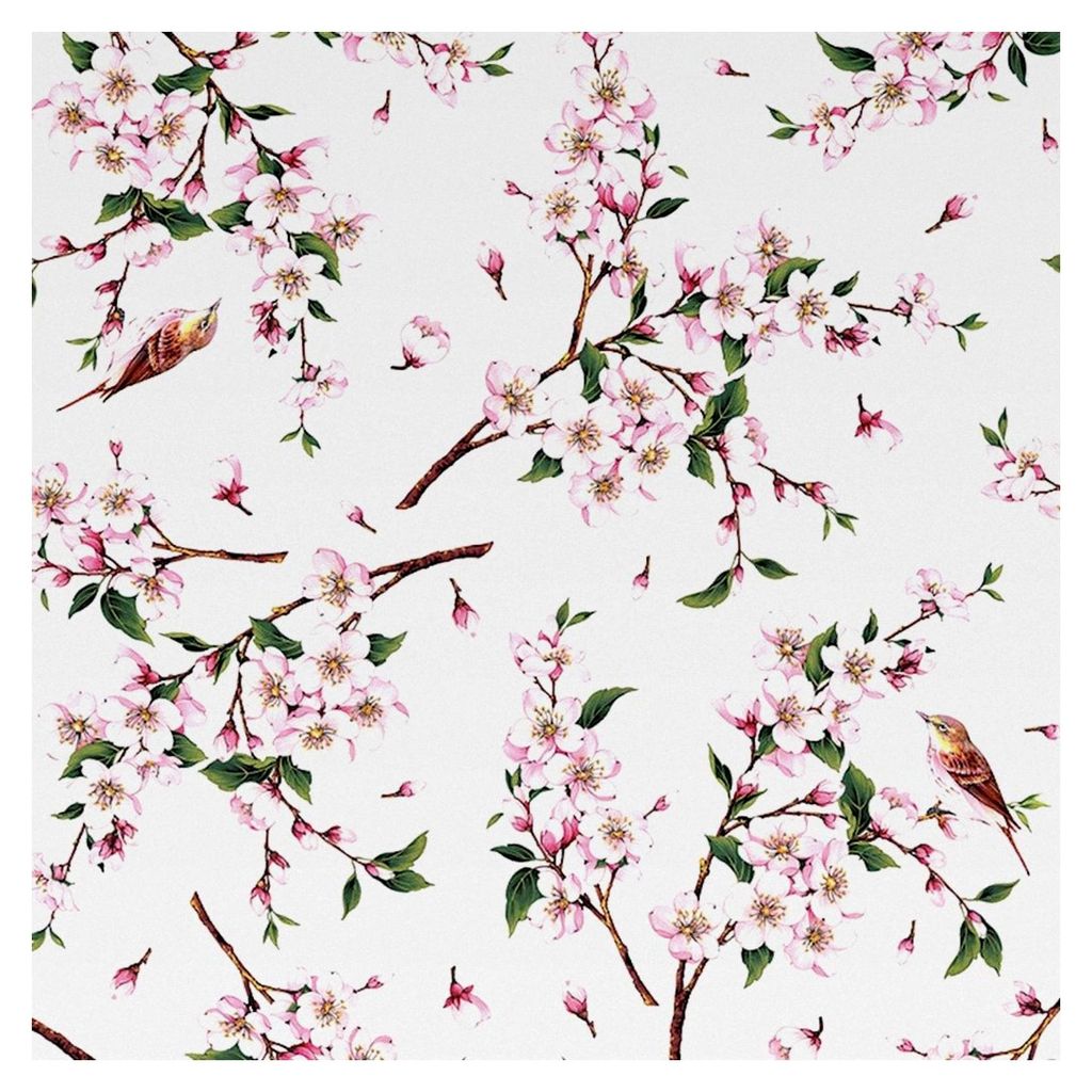 Wachstuchtischdecke Kirschbaum Blumen Vögel rosa weiß Zweige bunt abwaschbar glatt Schutzdecke Meterware Breite 140cm Länge wählbar