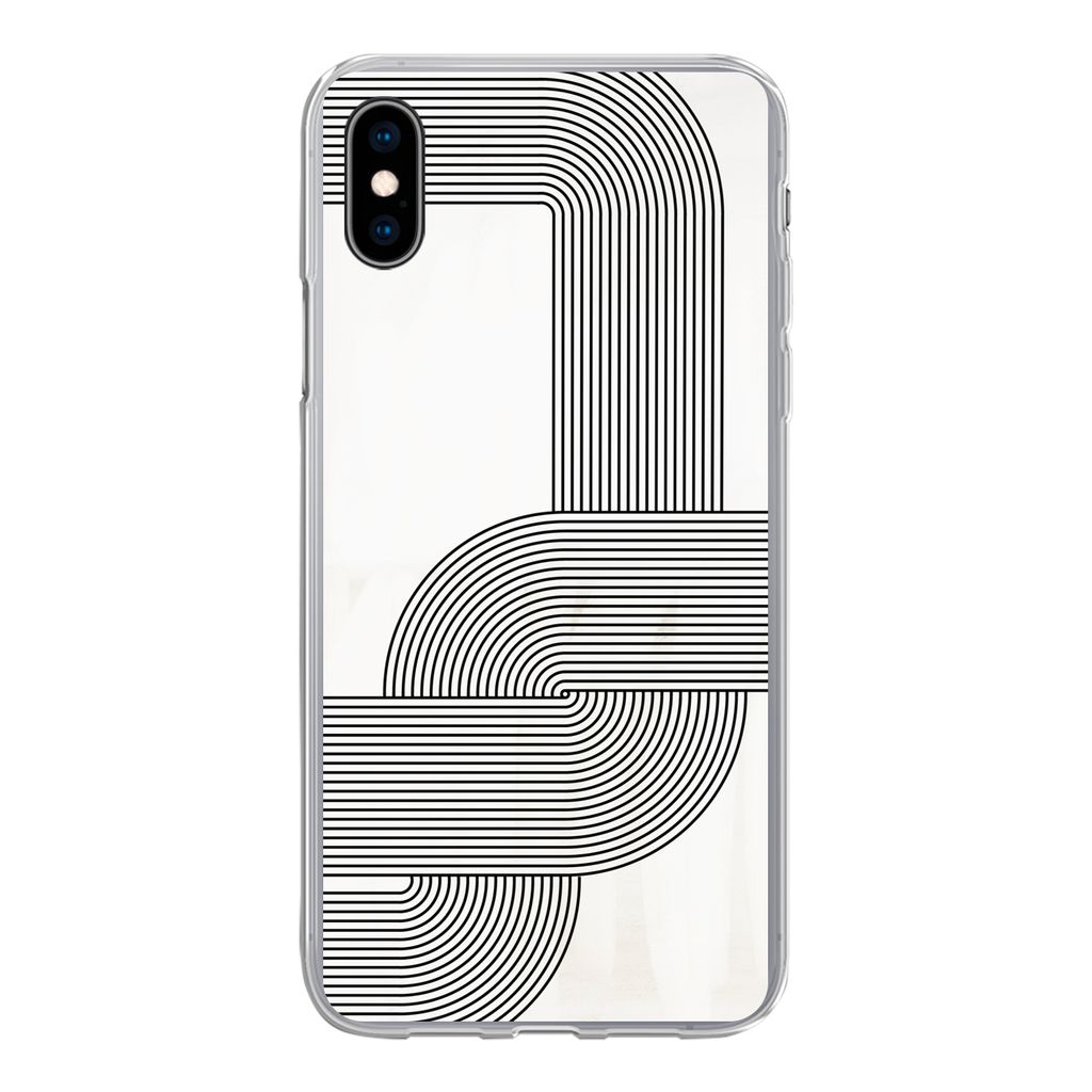 MuchoWow Handyhülle Schutzhülle Hülle für iPhone Xs Kunst - Schwarz - Weiß - Linie Silikon Softcase Handy Hülle - Handytasche